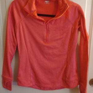 Aviva Women's athletic dri-fit pullover. Sz S  Hot Pink Zip Collar Thumb holes